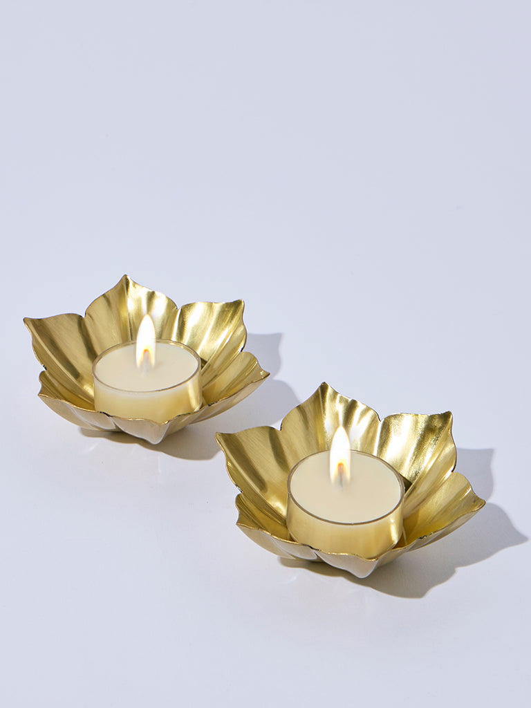 Westside Home Gold Lotus-Shaped Diyas (Set of 2) - Festive Season Gift