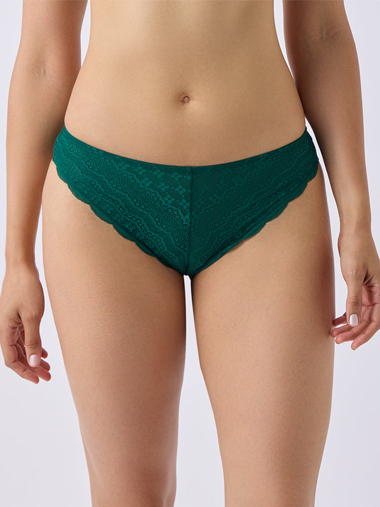 Wunderlove Green Lace-Design Brazilian Briefs