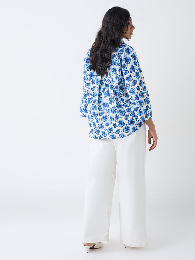 Gia Off-White Floral Printed Cotton Shirt