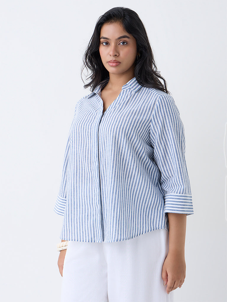 Gia Blue Striped Cotton-Blend Shirt