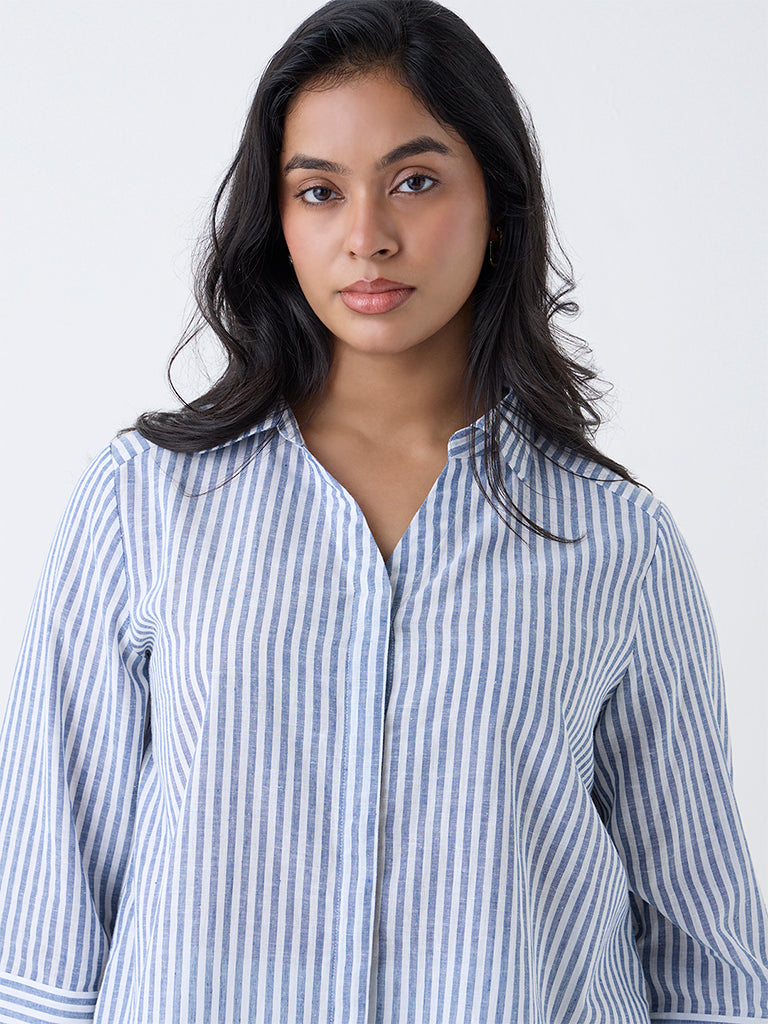 Gia Blue Striped Cotton-Blend Shirt