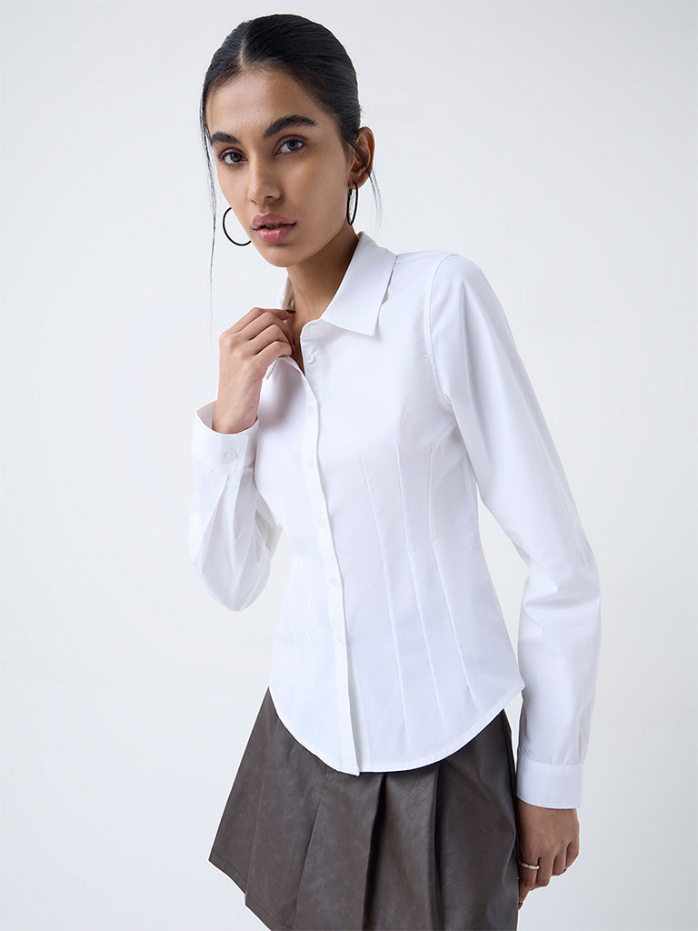 Nuon Off-White Solid Cotton-Blend Shirt