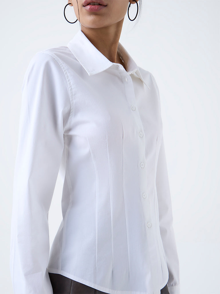 Nuon Off-White Solid Cotton-Blend Shirt