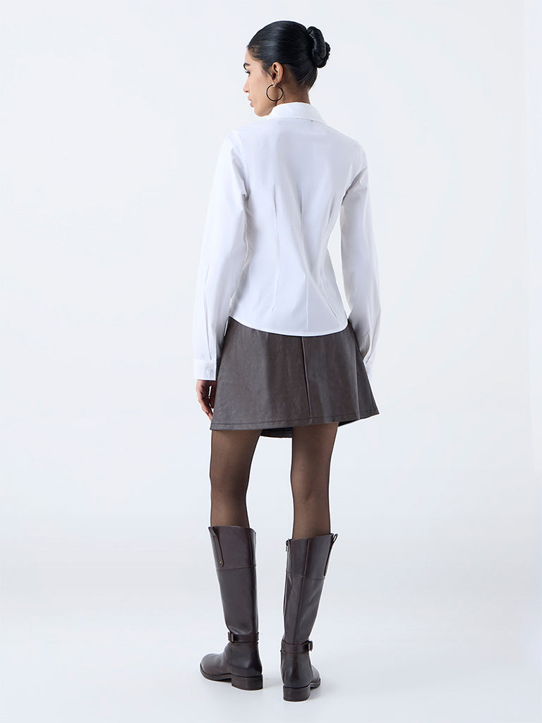 Nuon Off-White Solid Cotton-Blend Shirt