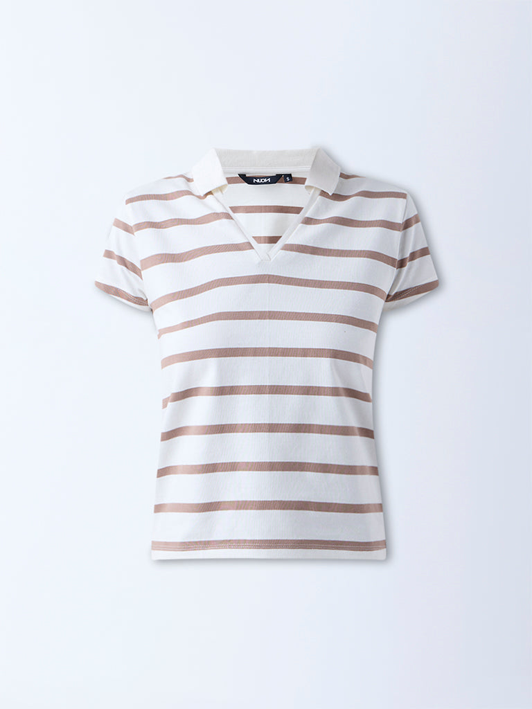 Nuon Off-White Striped Cotton-Blend T-Shirt