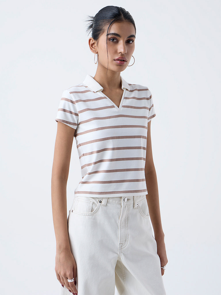 Nuon Off-White Striped Cotton-Blend T-Shirt