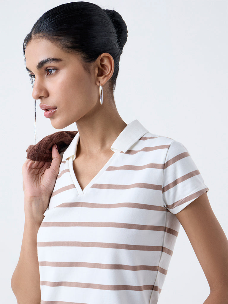 Nuon Off-White Striped Cotton-Blend T-Shirt