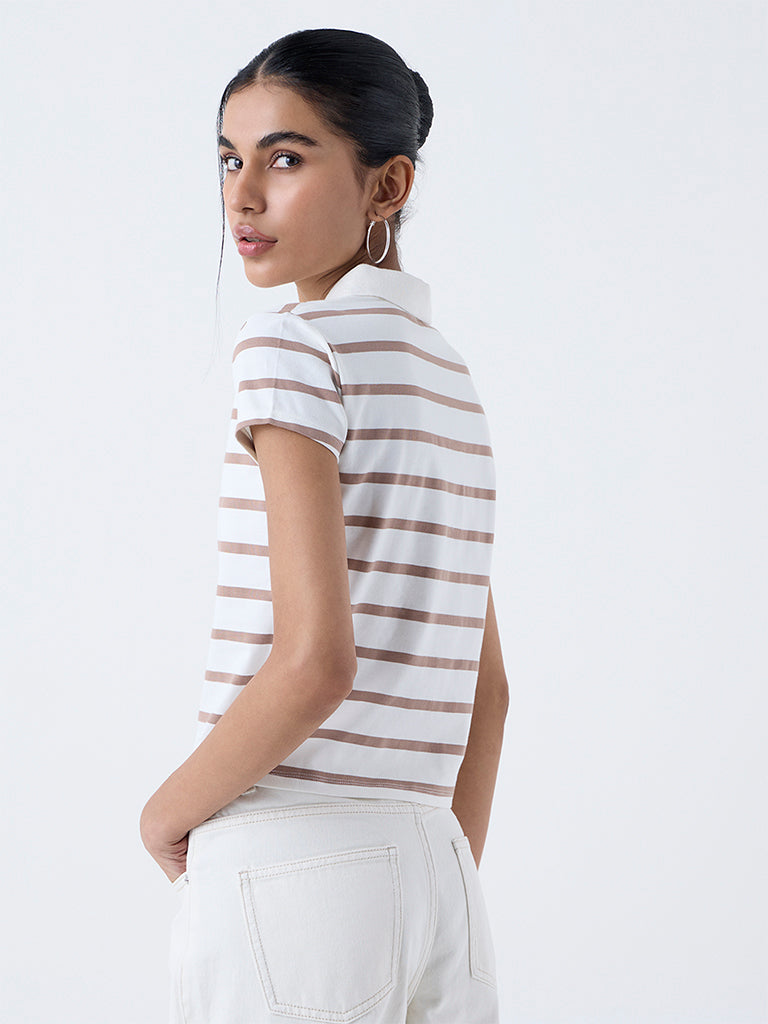 Nuon Off-White Striped Cotton-Blend T-Shirt