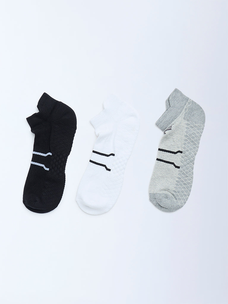 WES Lounge Grey Printed Trainer Cotton-Blend Socks - Pack of 3