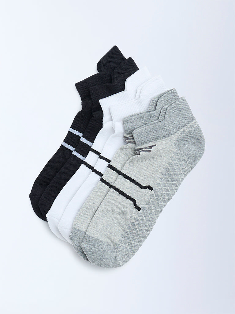 WES Lounge Grey Printed Trainer Cotton-Blend Socks - Pack of 3