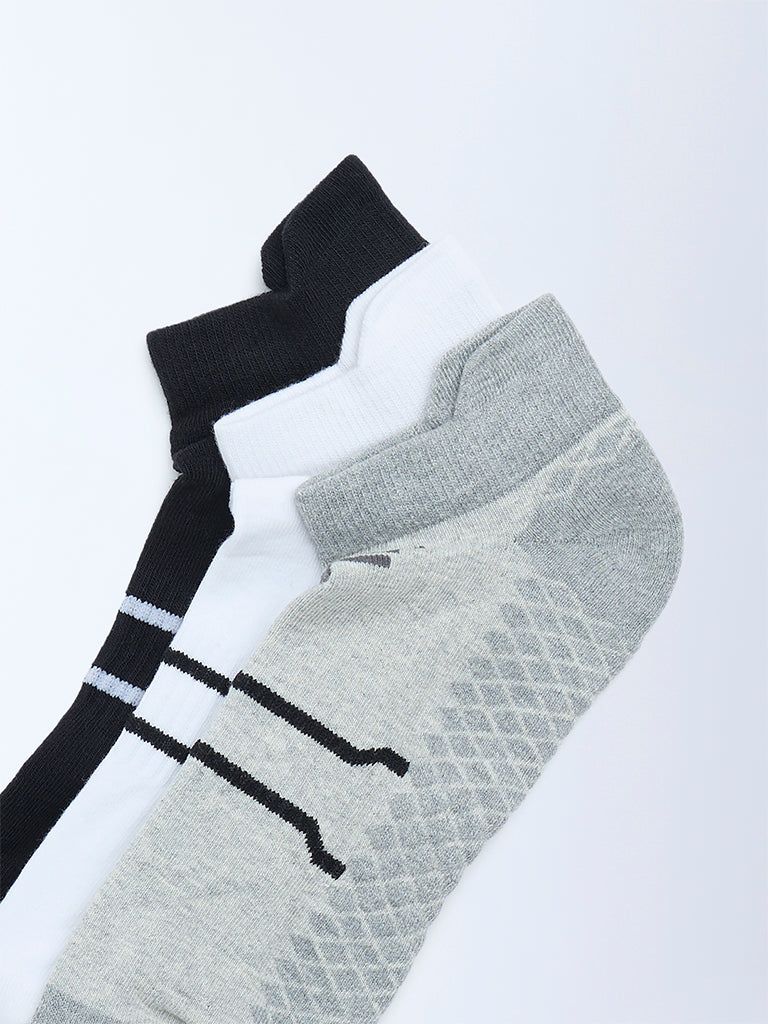 WES Lounge Grey Printed Trainer Cotton-Blend Socks - Pack of 3