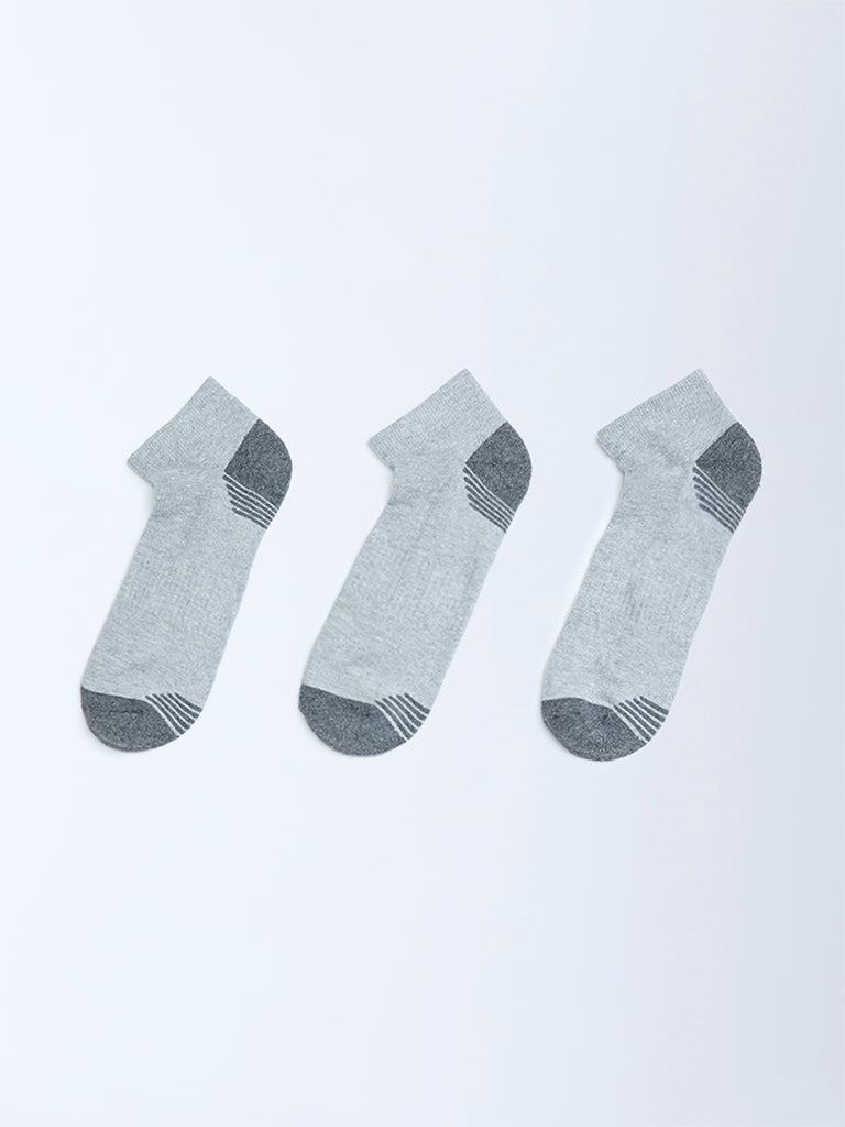 WES Lounge Grey Cotton-Blend Trainer Socks - Pack of 3