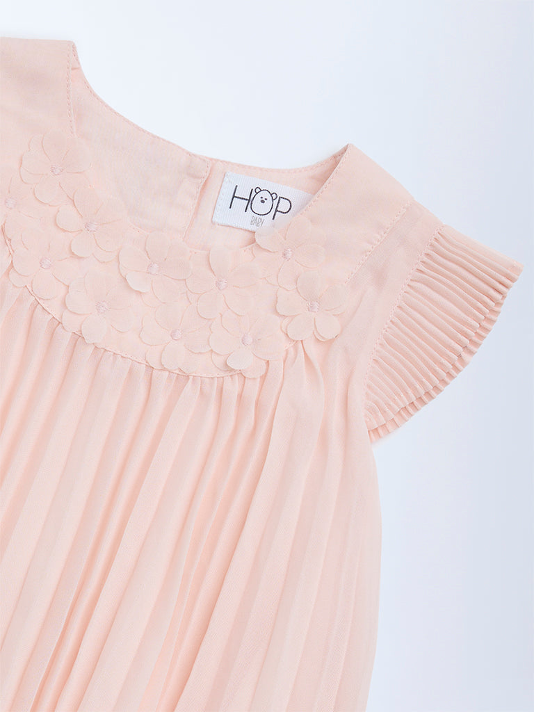 HOP Baby Girls Pink Floral-Detailed A-Line Dress