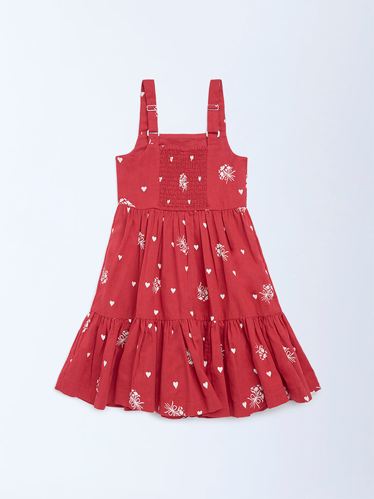 Utsa Kids Girls Red Printed A-Line Cotton-Blend Dress - (2-8 yrs)