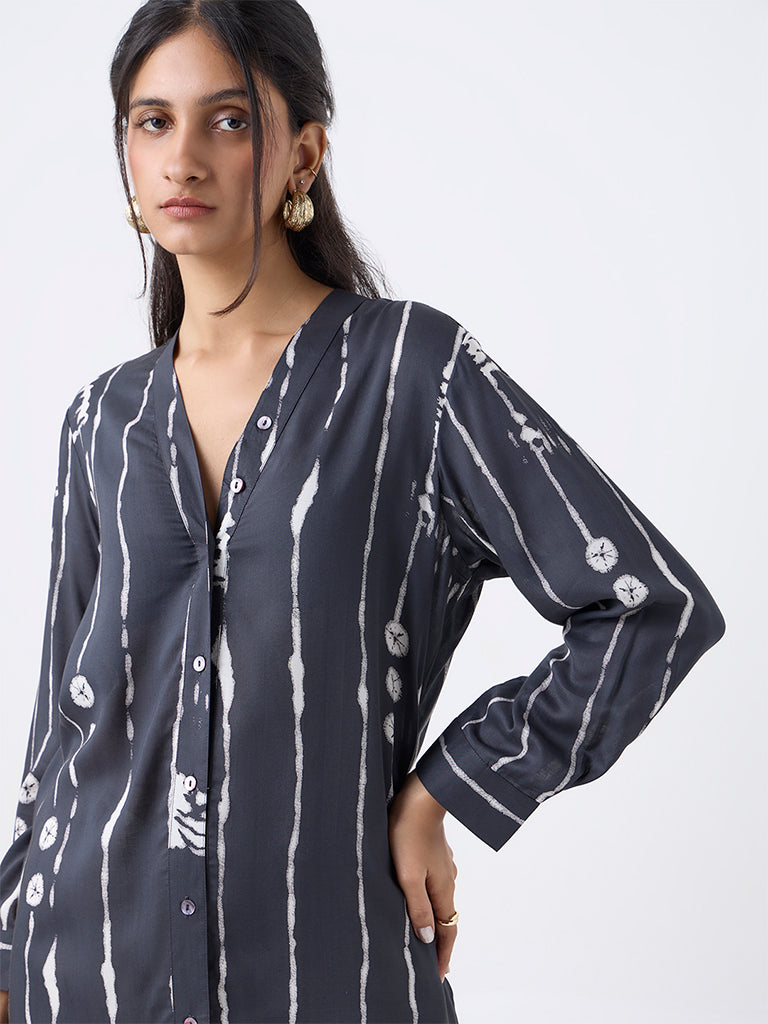 Utsa Black Leheriya Printed A-Line Kurta