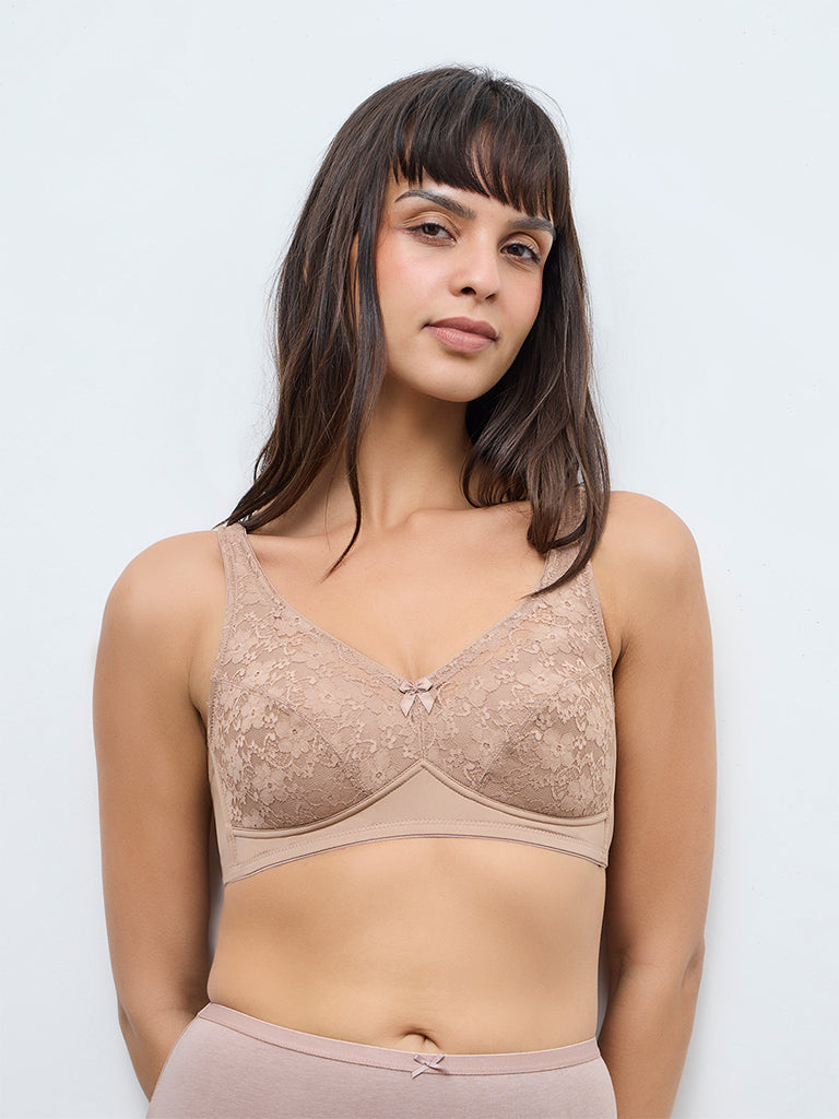 Wunderlove Light Brown Floral Lace Padded Bra