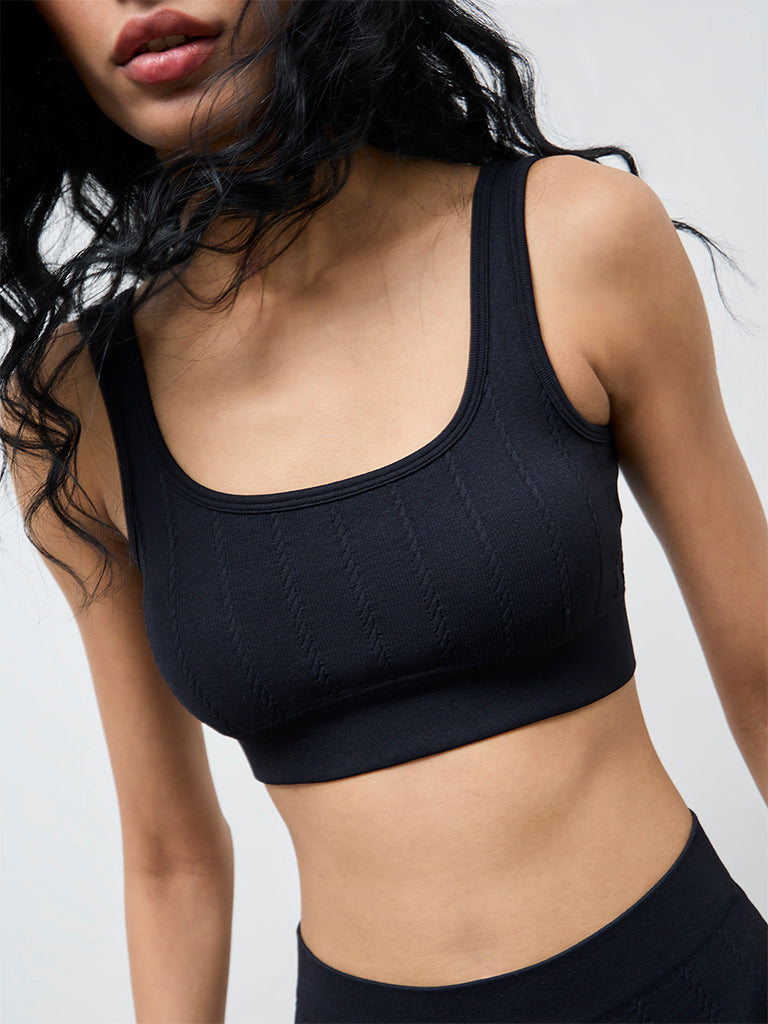 Buy Superstar Black Cable-Knit Seamfree Padded Bra from Westside
