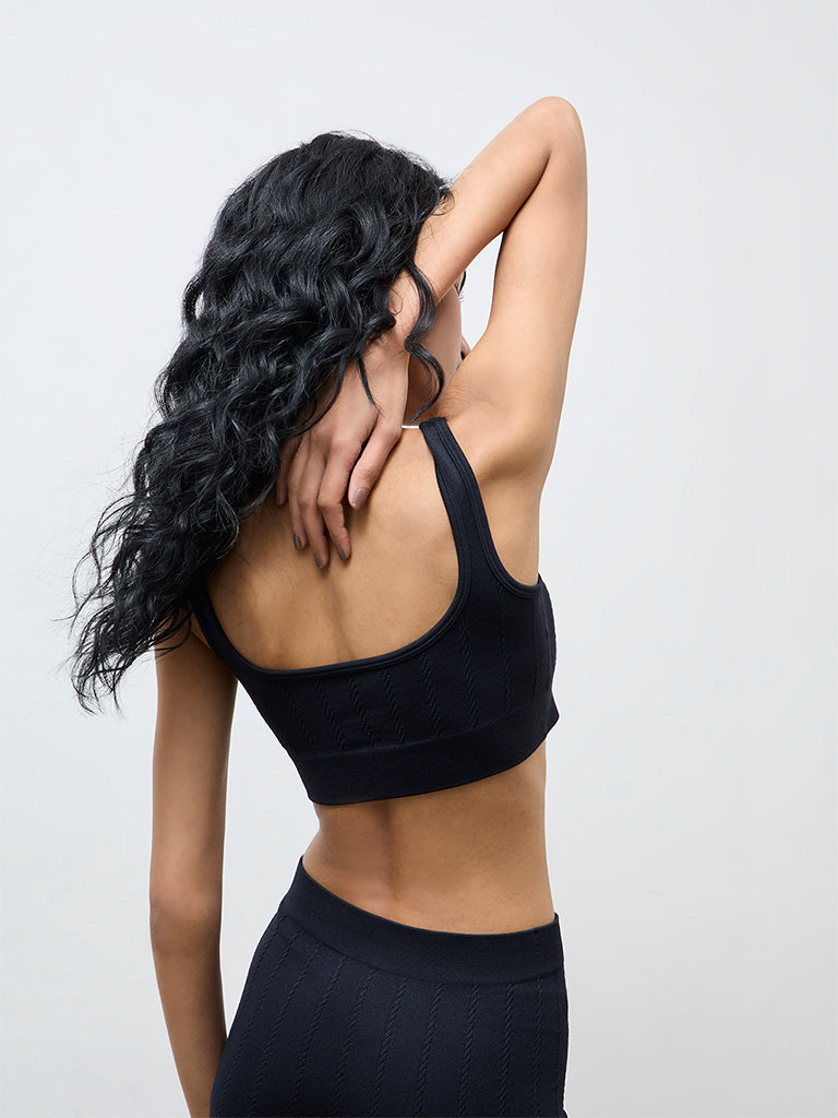 Buy Superstar Black Cable-Knit Seamfree Padded Bra from Westside