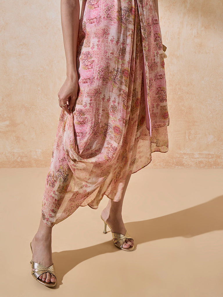 Printed Draped Pink Dress