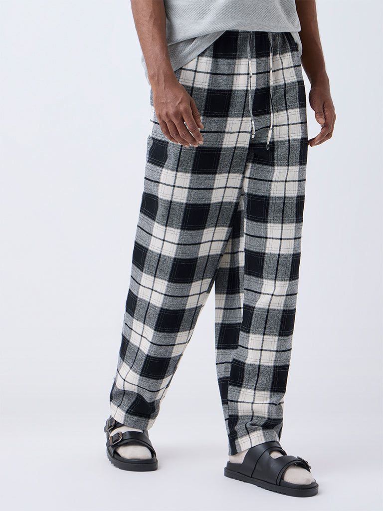 WES Lounge Black Relaxed-Fit Mid-Rise Cotton Pants