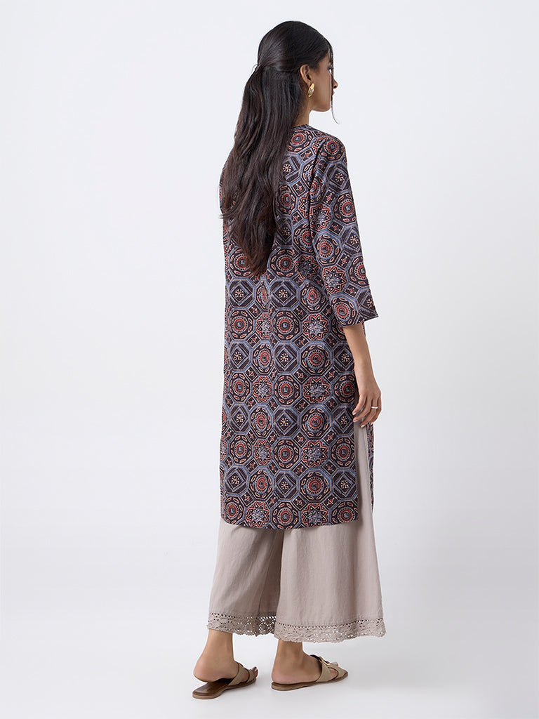 Utsa Multicolour Ajrakh Printed Cotton Straight Kurta