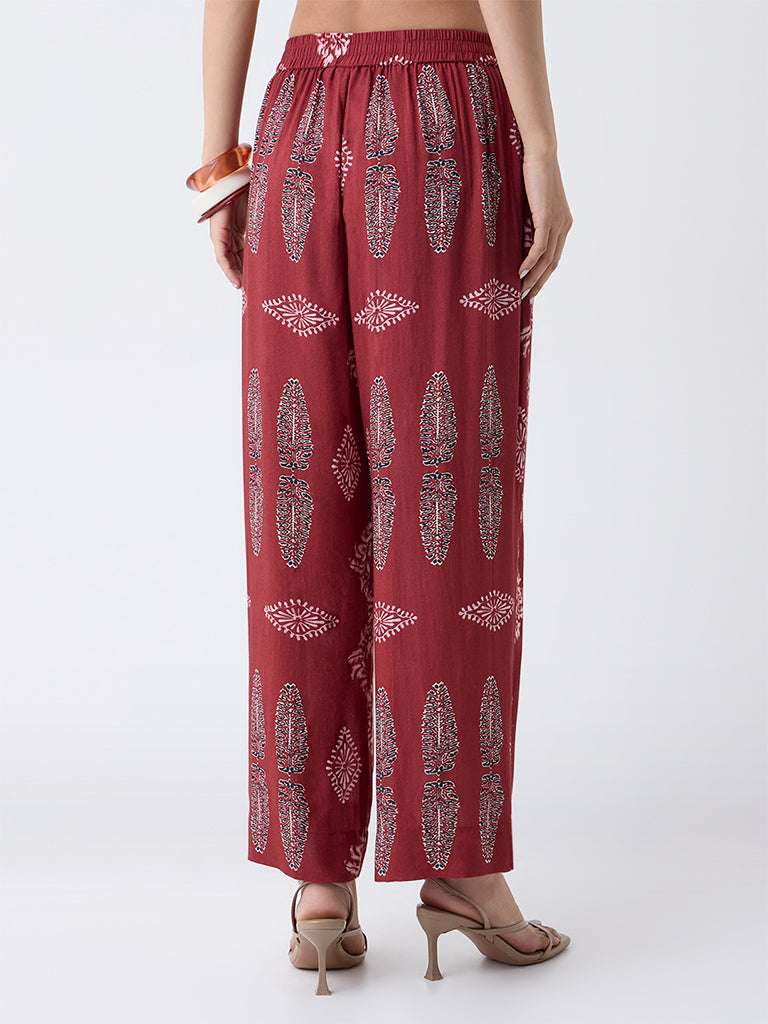 Utsa Red Printed Pants