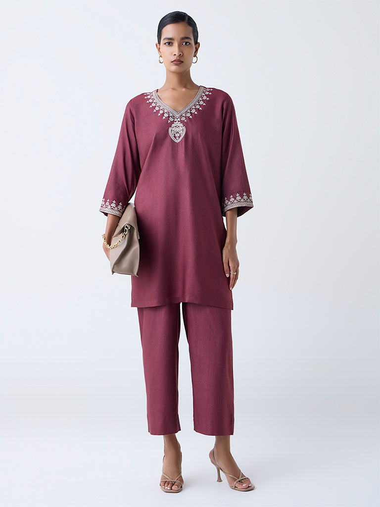 Zuba Maroon Solid Pants