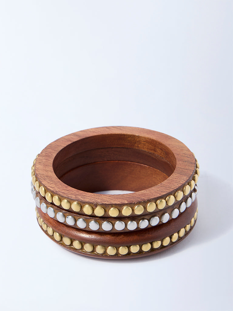 Westside Accessories Brown Studded Bangles - Pack of 3
