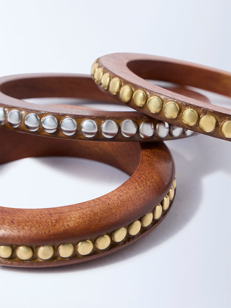 Westside Accessories Brown Studded Bangles - Pack of 3