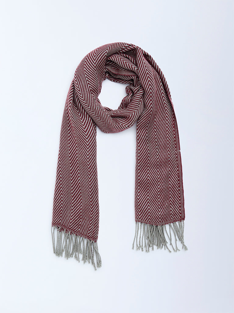 Westside Accessories Maroon Chevron Embroidered Scarf