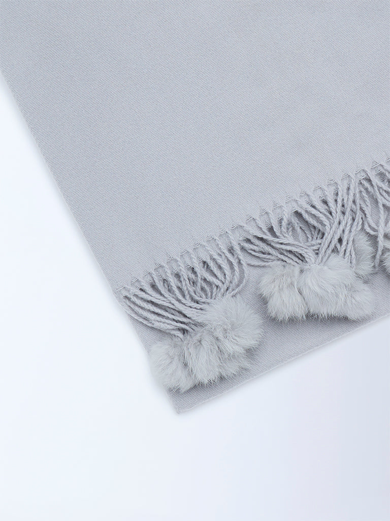 Westside Accessories Grey Pom-Pom Detail Scarf