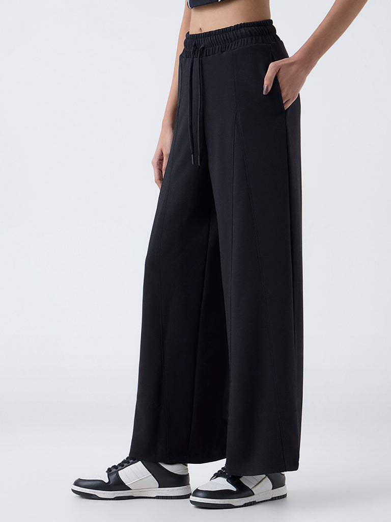 Studiofit Black Solid High-Rise Track Pants
