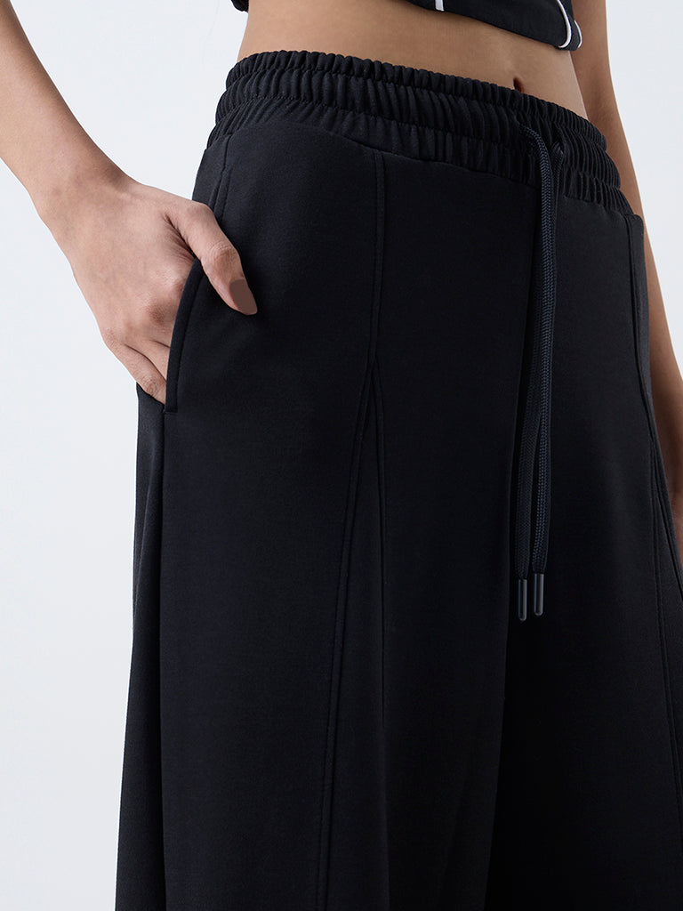 Studiofit Black Solid High-Rise Track Pants