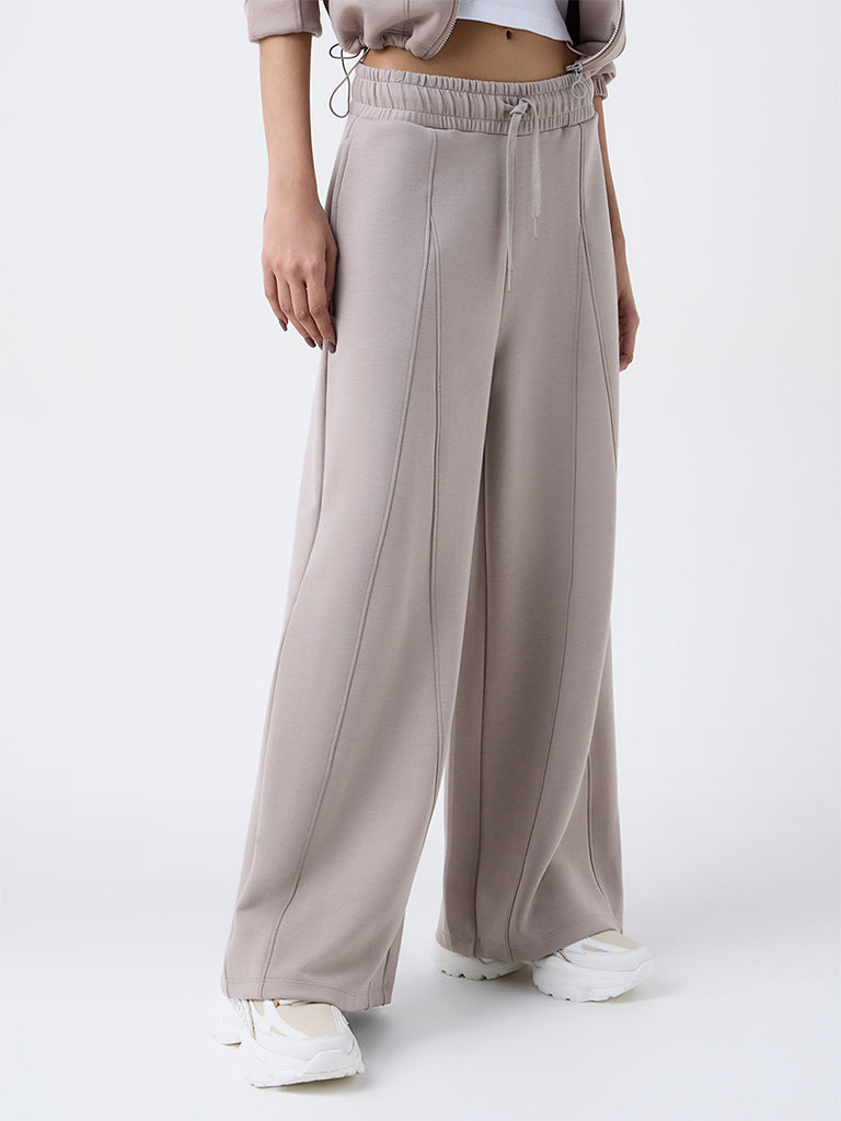 Studiofit Taupe Solid High-Rise Track Pants