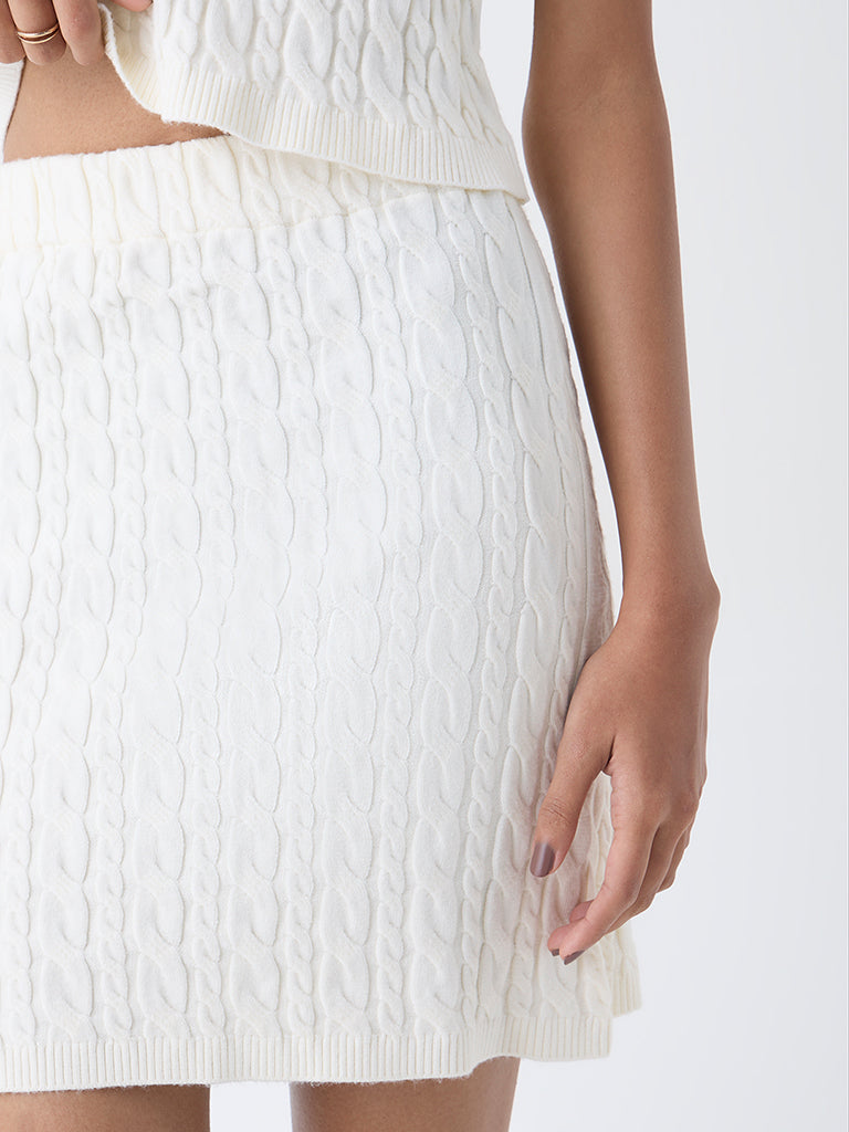Studiofit Off-White Cable Knitted High-Rise Skirt