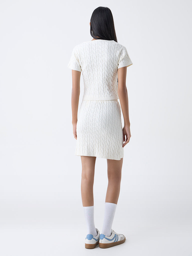 Studiofit Off-White Cable Knitted High-Rise Skirt