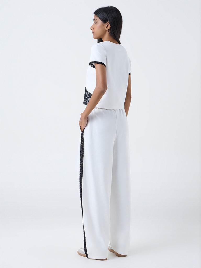 Studiofit White Lace-Detailed High-Rise Pants