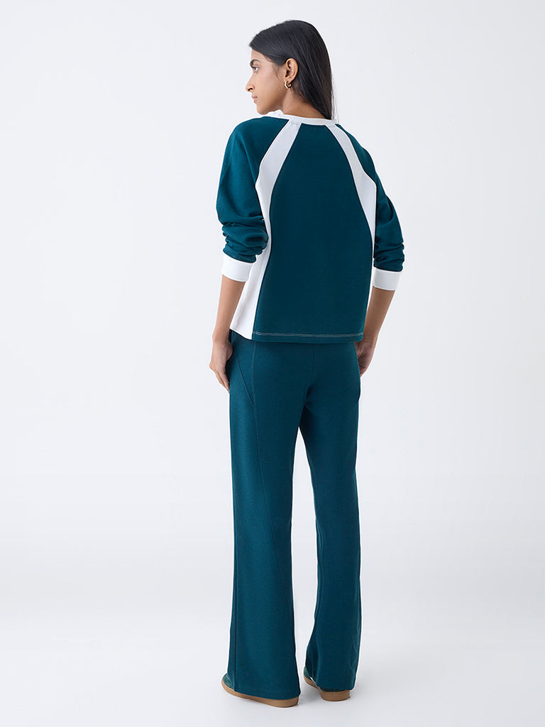 Studiofit Teal Solid High-Rise Track Pants