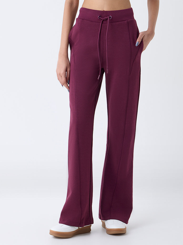 Studiofit Plum Solid High-Rise Track Pants