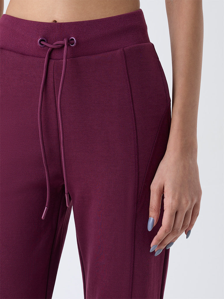 Studiofit Plum Solid High-Rise Track Pants