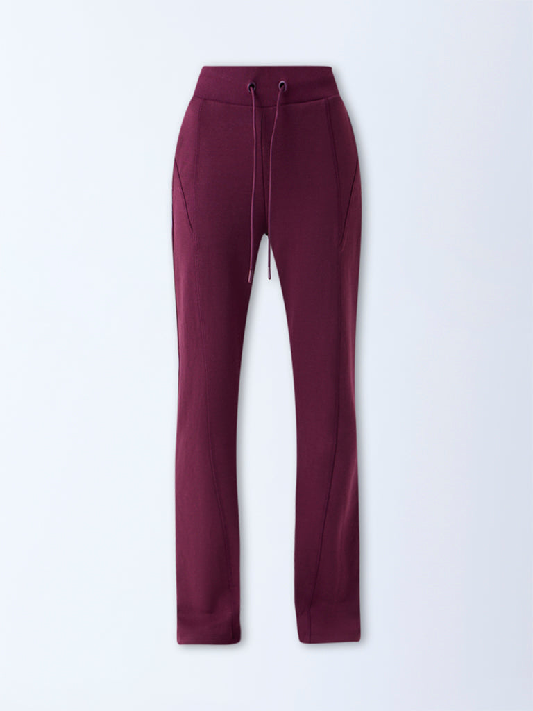 Studiofit Plum Solid High-Rise Track Pants