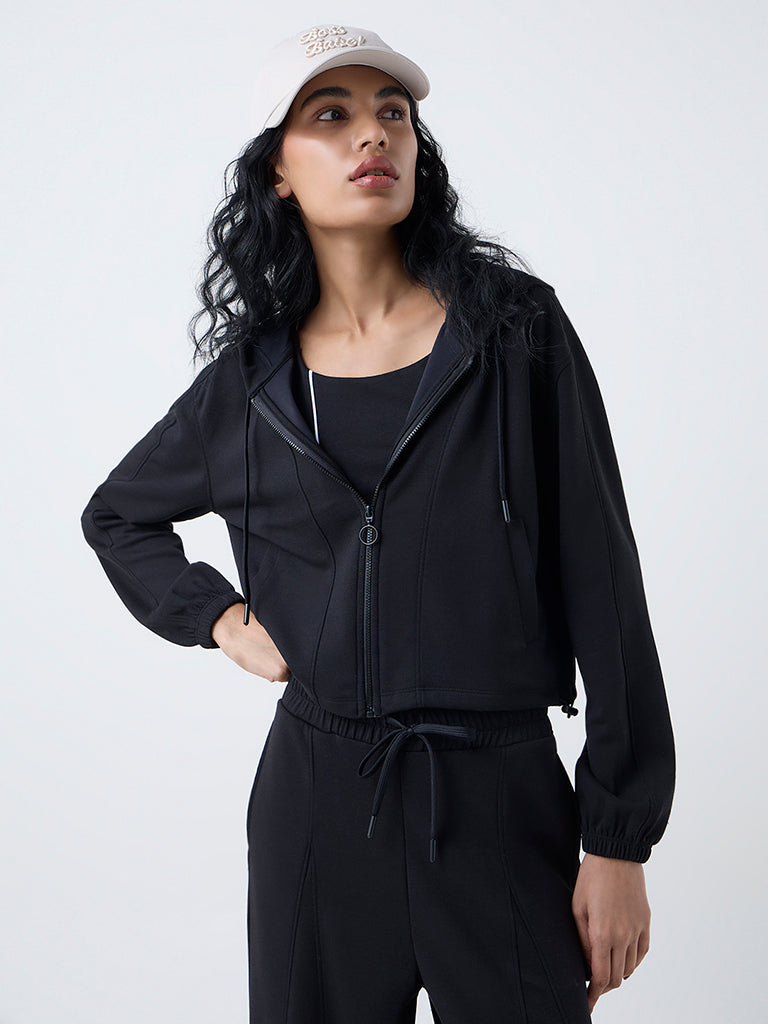 Studiofit Black Solid Hooded Jacket