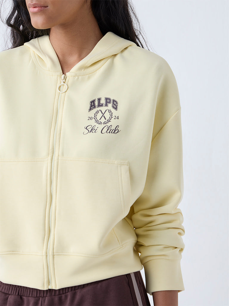 Studiofit Yellow Text Detailed Hooded Jacket