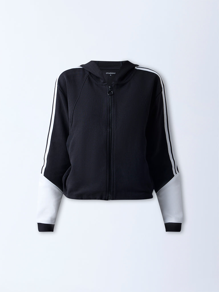 Studiofit Black Striped Hooded Jacket
