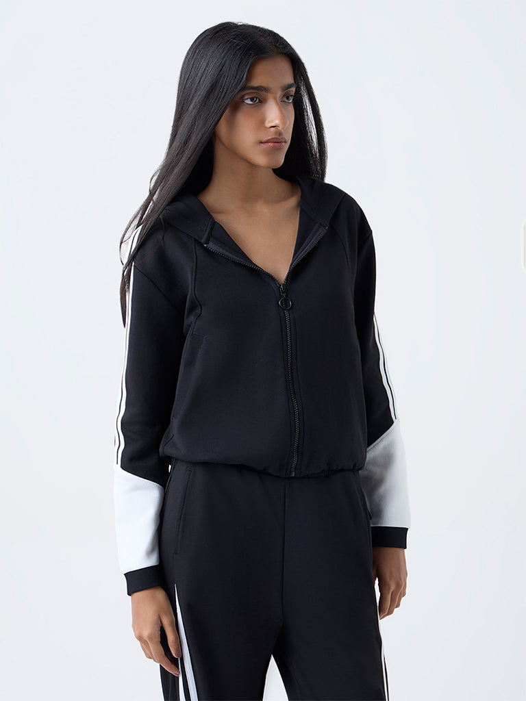 Studiofit Black Striped Hooded Jacket