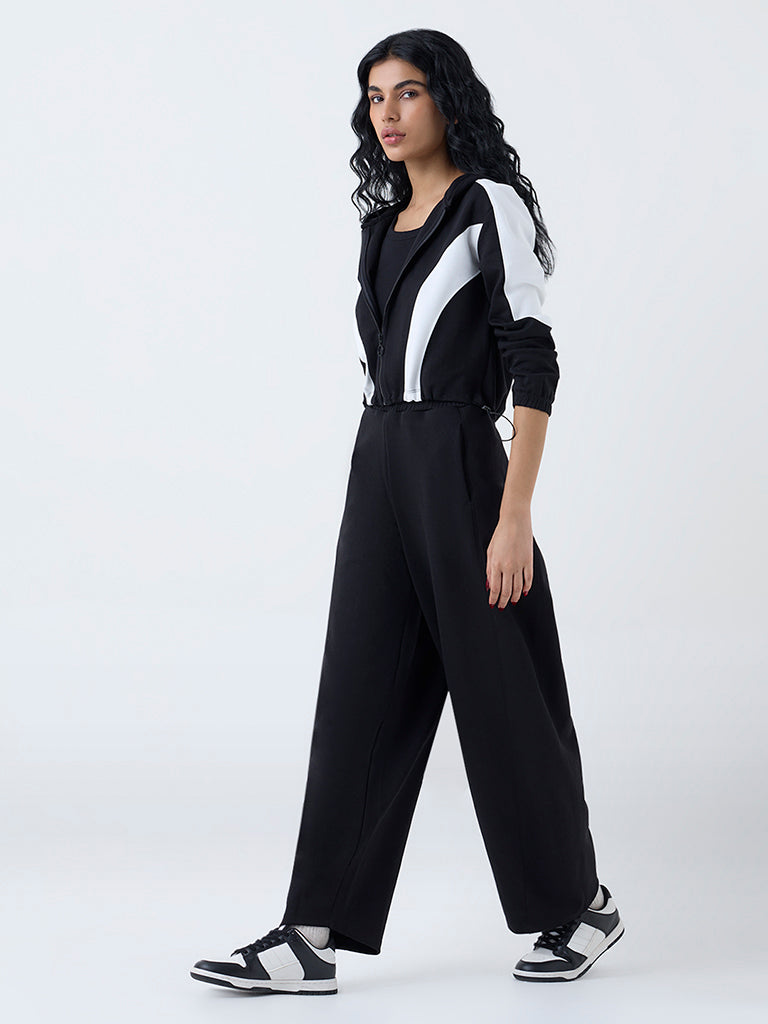 Studiofit Black Colour-Blocked Hooded Jacket