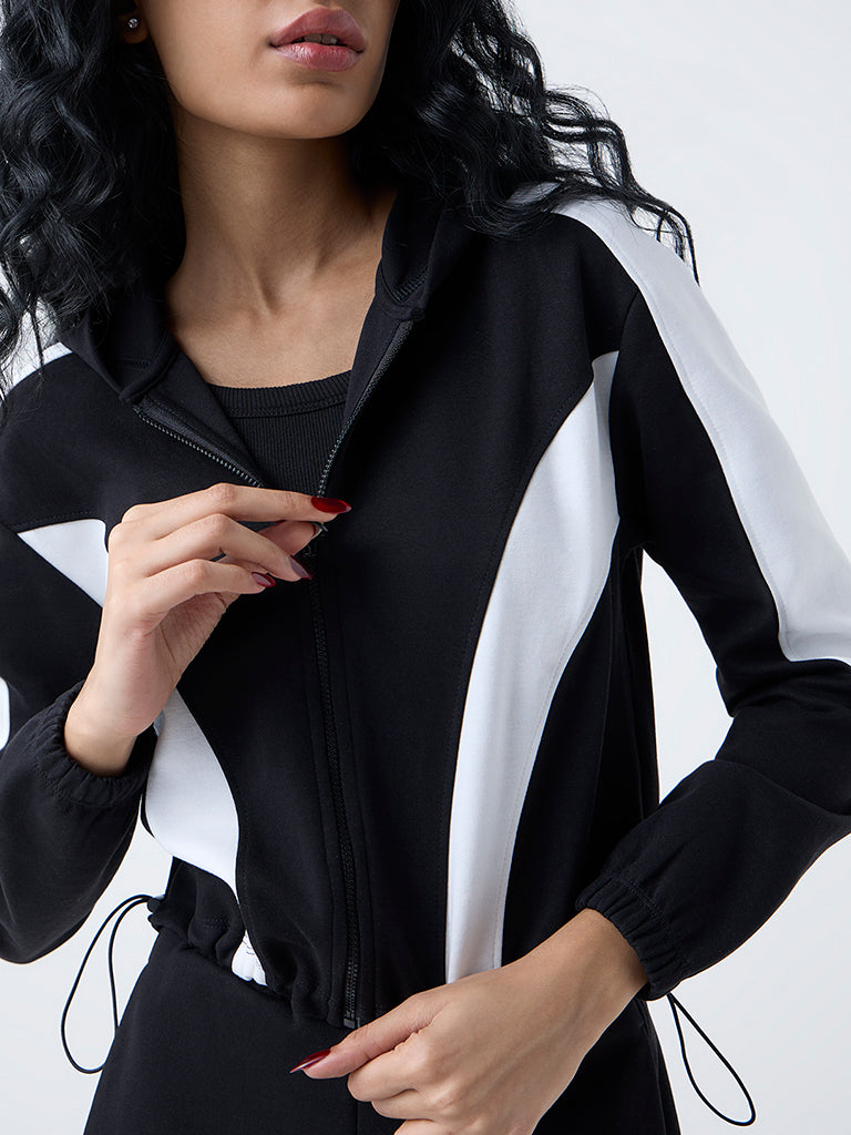 Studiofit Black Colour-Blocked Hooded Jacket
