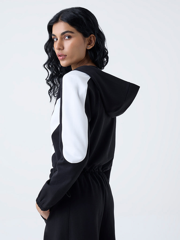 Studiofit Black Colour-Blocked Hooded Jacket