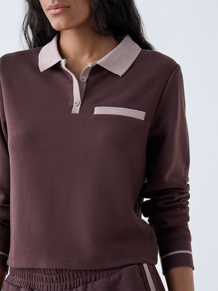 Studiofit Dark Brown Ribbed T-Shirt