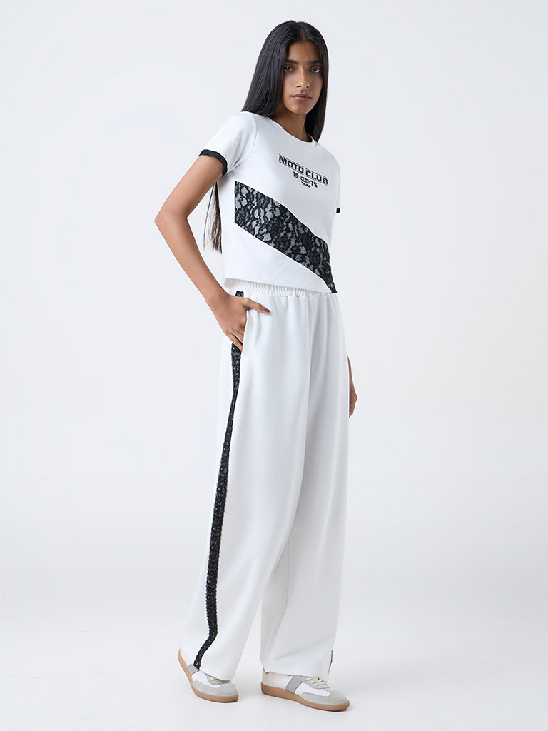 Studiofit White Text Design Cotton T-Shirt